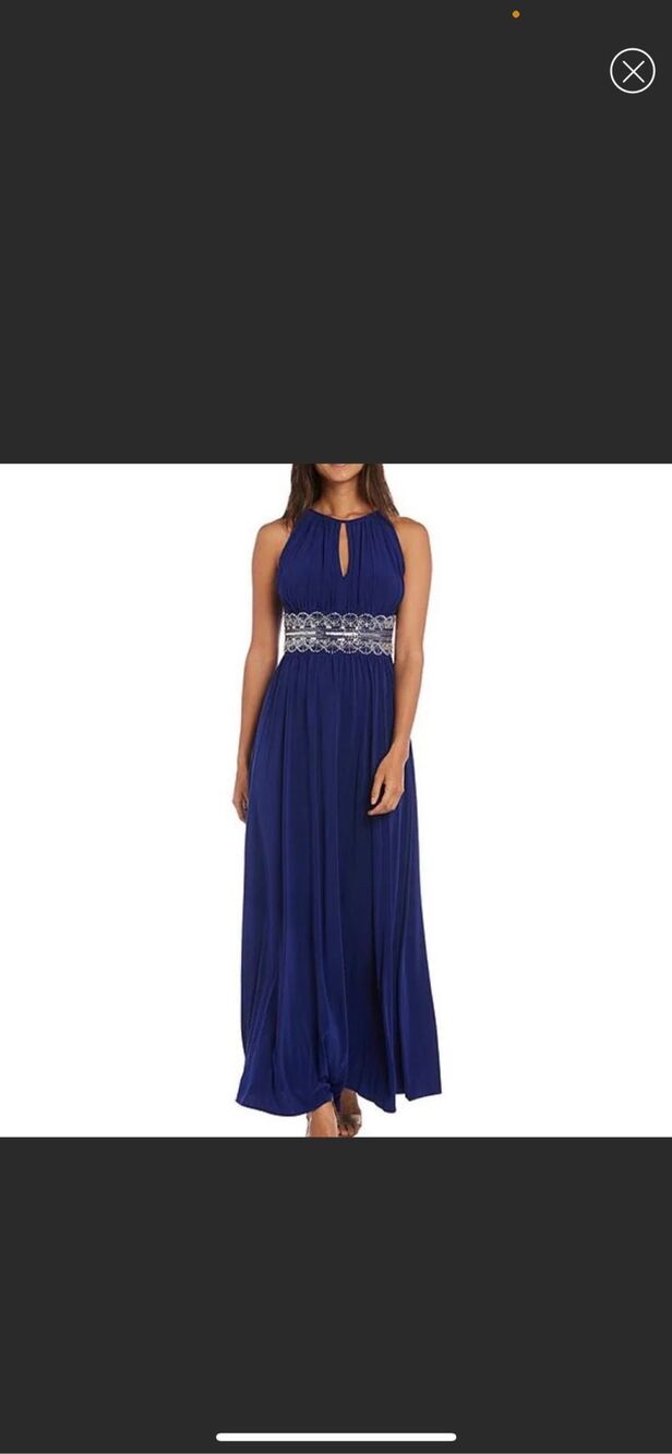 R&M Richards Women's Sleeveless Blue Floor Length Beaded Evening Gown Size 12